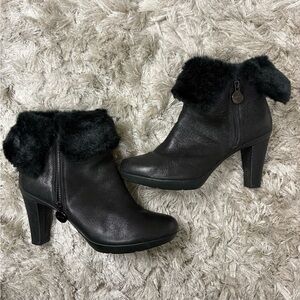 Geox leather faux Fur-Trimmed Ankle Boots sz38